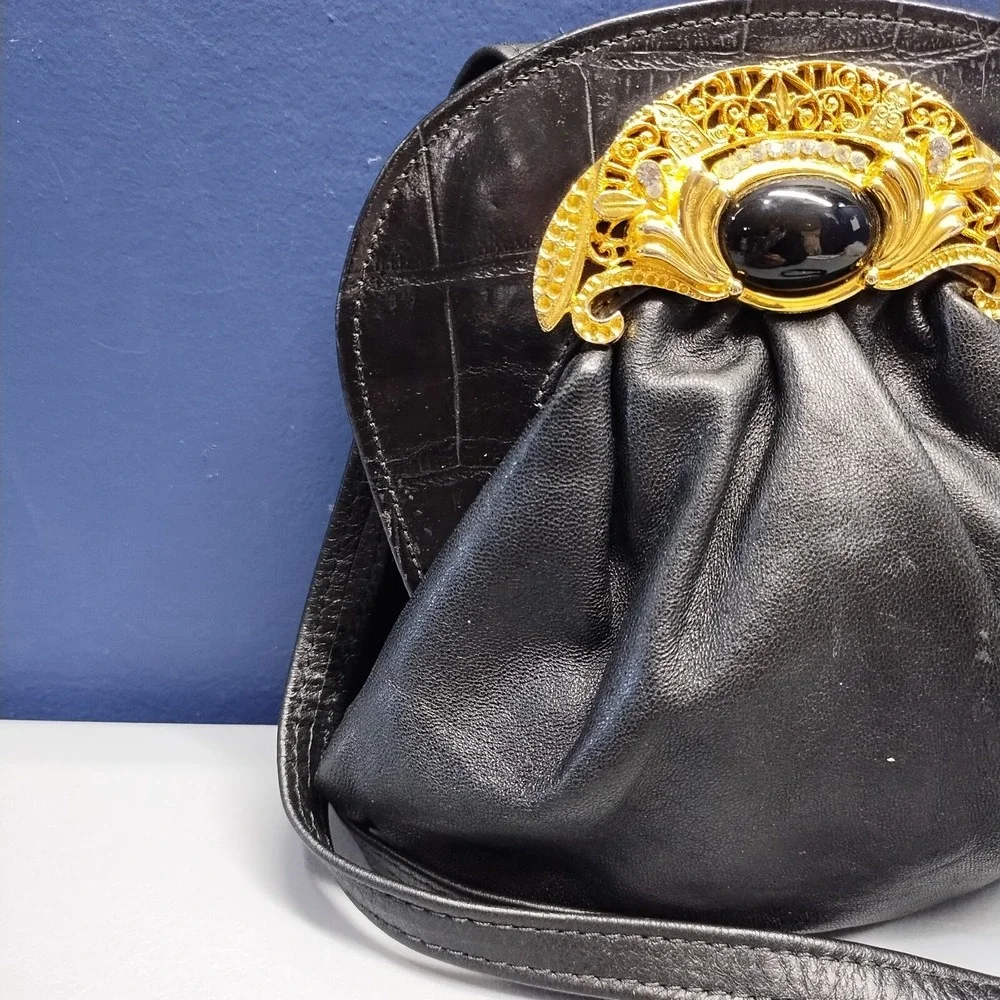 Marshall Rousso Crossbody Bag Womens Black Beaded Gemstone Evening‎ Nightout
